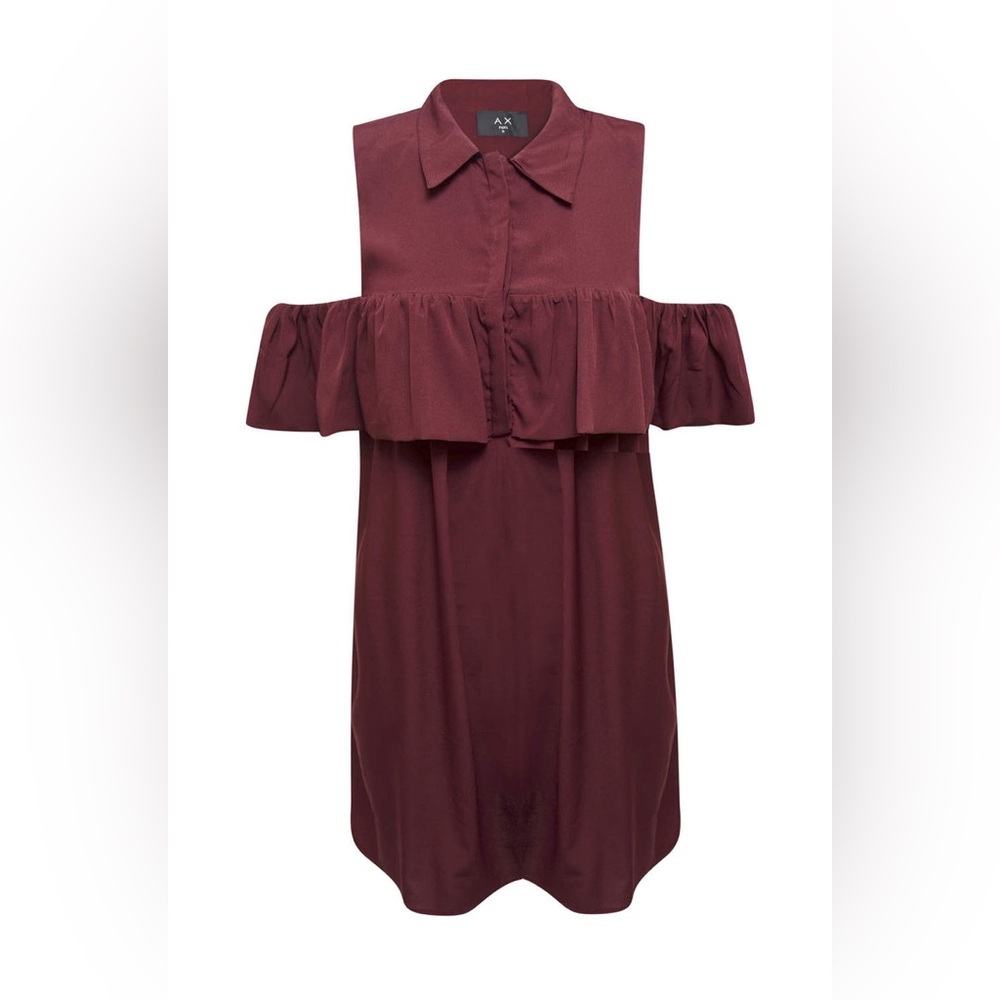 Wine/Burgundy Ruffle Cold Shoulder (Cut out) Midi Dress